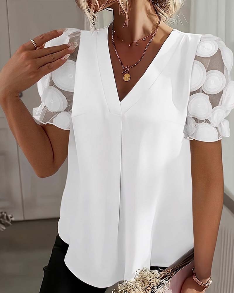 Bluse Pufferme Mesh V-Hals