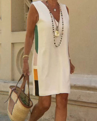 Kjole V-Hals Ermeløs Fargeblokk