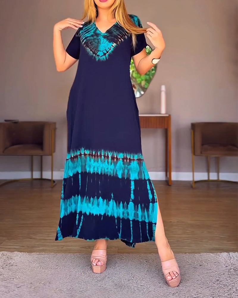 Kjole V-Hals Plassert Trykk