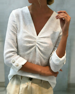 Topp V-hals Rynket Modisk