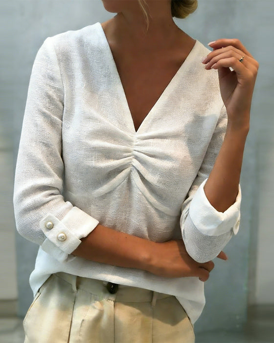 Topp V-hals Rynket Modisk