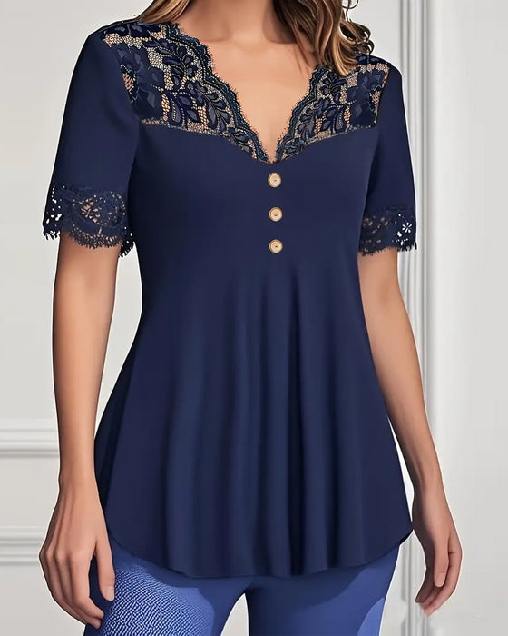 Bluse V-Hals Knipling Smal Korteermet