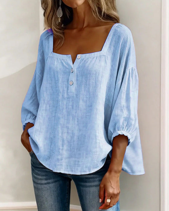 Bluse Enkel Firkantet Hals Lang Erm