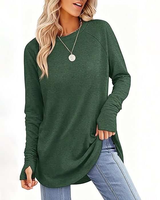 Topp Avslappet Rund Hals Raglan Lang Erme