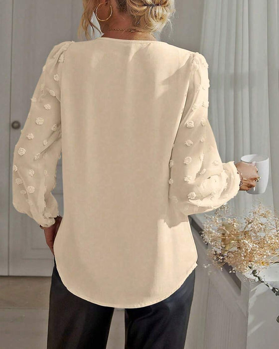 Bluse 3d-Blomst Ballongermer V-Hals