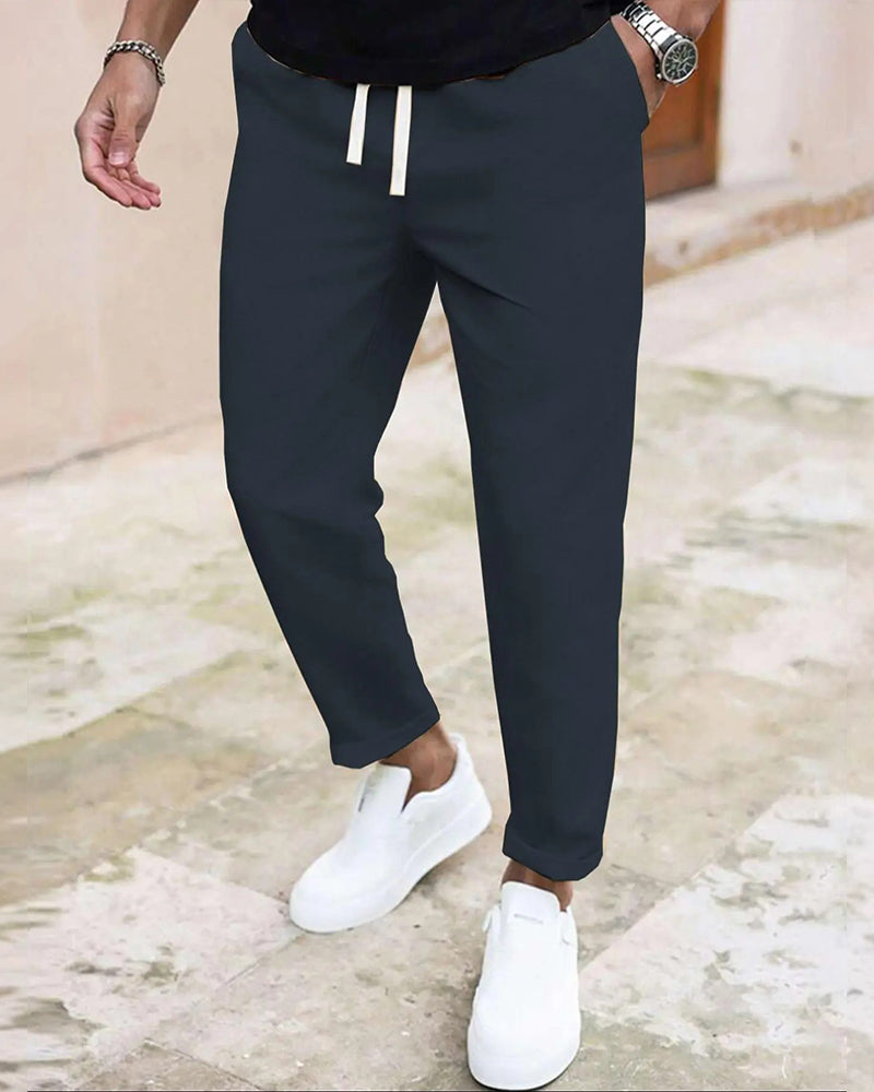 Herrer Bukse Ensfarget Snøre Slim Fit Croppet