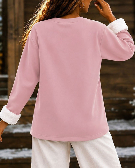 Hettegenser Bokstavstrykk Rundhalset Fleece Pullover