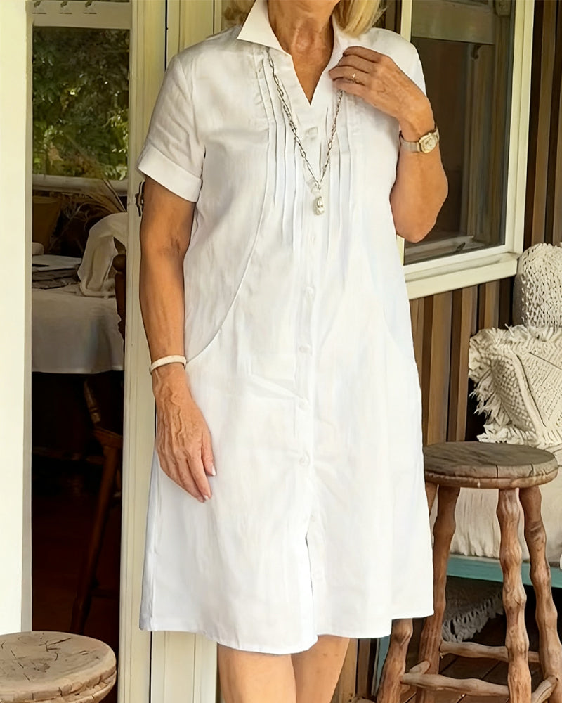 Skjortekjole Ensfarget Knappet Kortermet