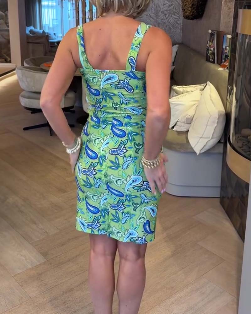 Kjole Ermeløs Tettsittende Stropper Cashew Blomst