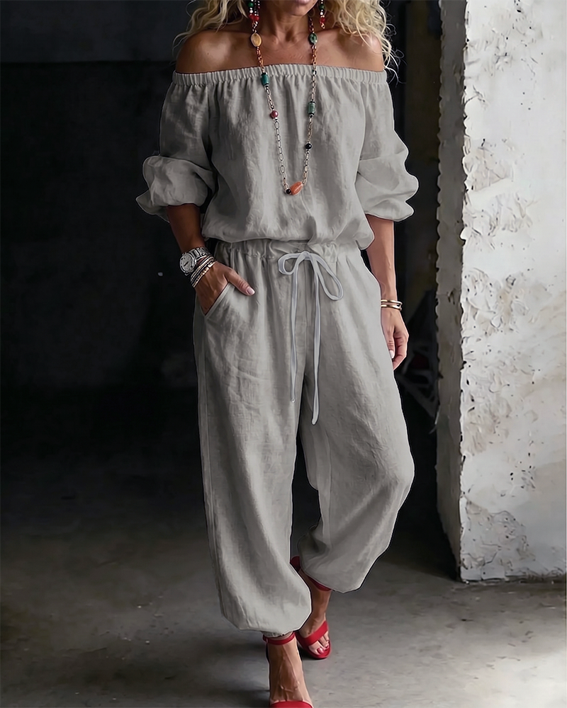 Jumpsuit Off-Shoulder Knyt Midje Innsnørt Midje