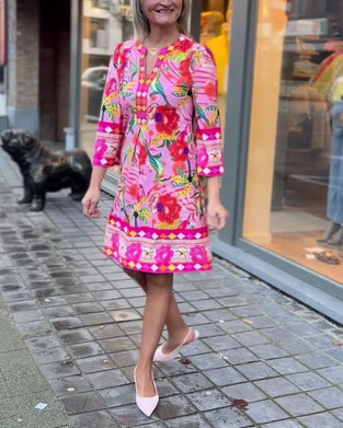 Kjole Blomster Trykk Rett