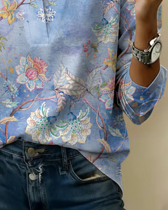 Bluse Ståkrage Langermet Blomstret