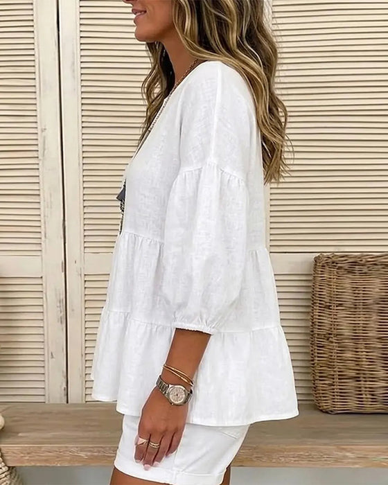 Bluse Rund Hals Baby Doll Lykt Medium Erme