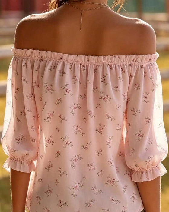 Bluse Off-Shoulder Blomstrende Tre Kvarter Erme
