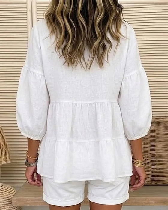 Bluse Rund Hals Baby Doll Lykt Medium Erme