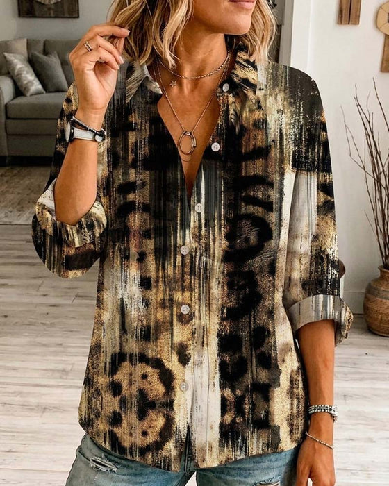 Skjorte Stilig Kunstnerisk Leopard Trykk