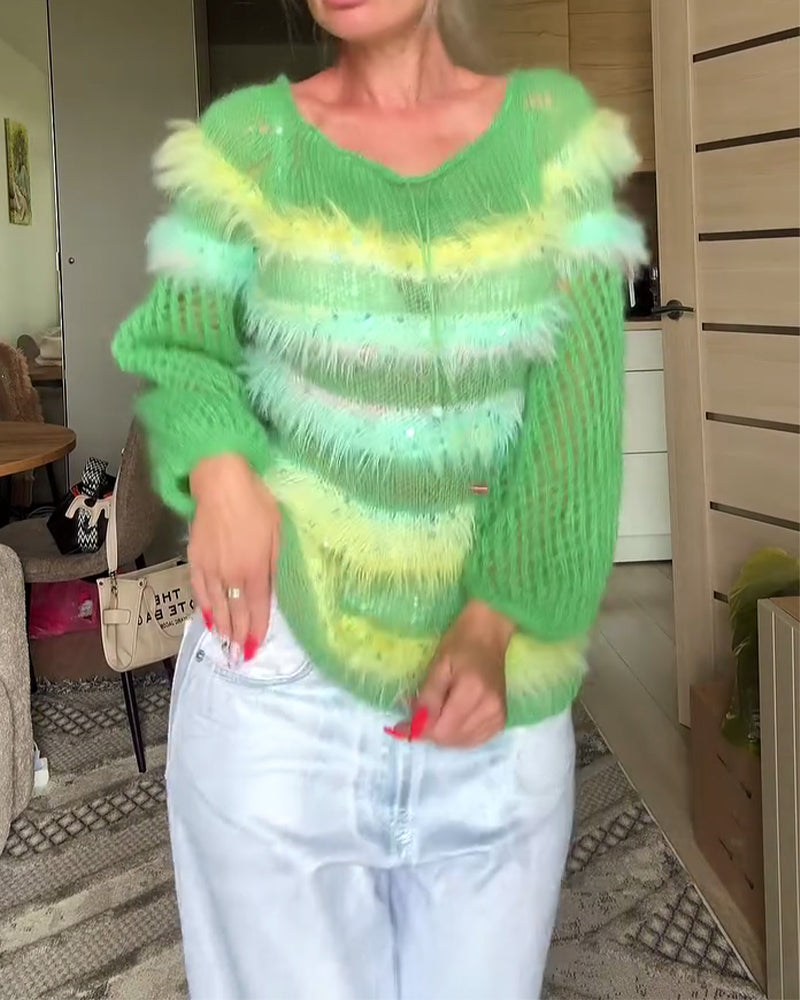 Overgangsfarge Hullstrikket Rundhalset Genser