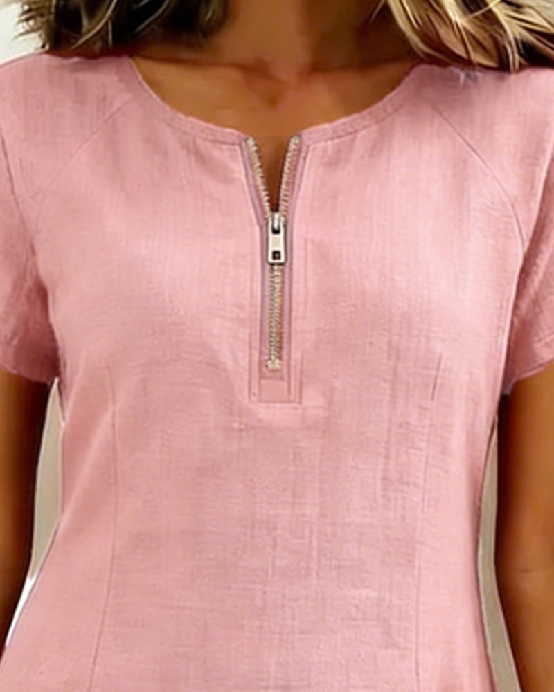 Kjole Glidelås Lomme Bomull Lin