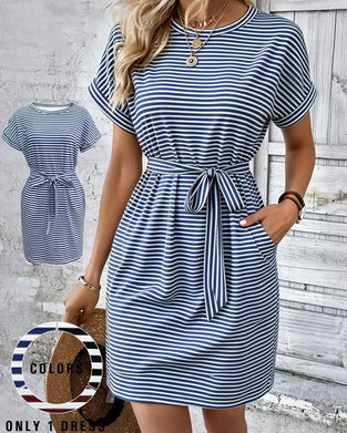 Kjole Rund Hals Stripe Slips Midje