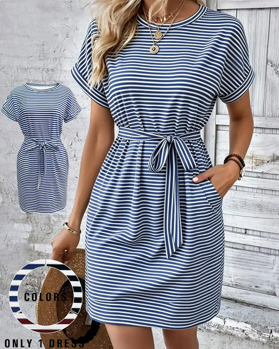 Kjole Rund Hals Stripe Slips Midje