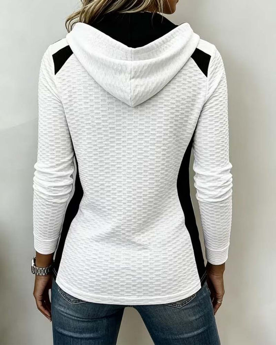 Hoodie Knappet Snøre Fargeblokk