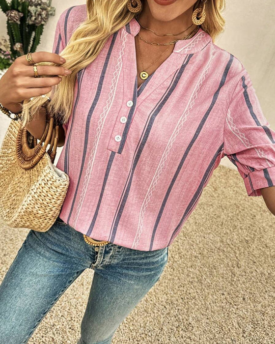 Bluse V-Hals Avslappet Stripet