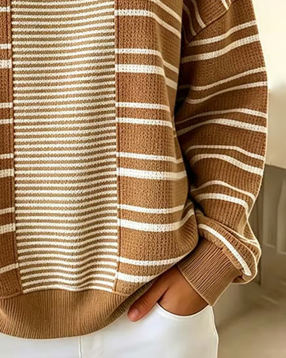 Sweatshirt Stripet Patchwork Lang Erme Henley