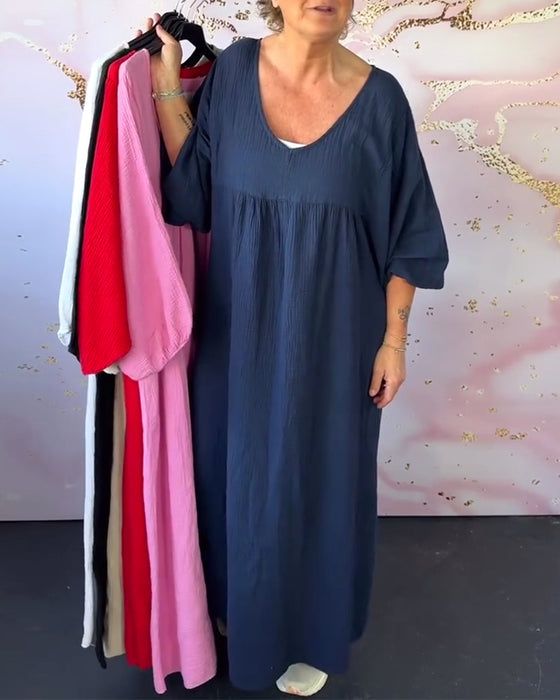 Kjole Skogstil V-Hals Plissert Ensfarget