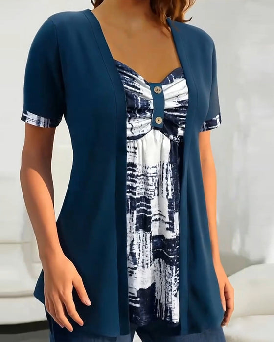 Bluse Trykt Falsk Todelt Uregelmessig