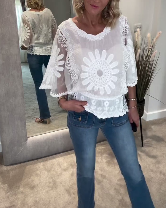 Bluse Brodert Flagermus Knipling