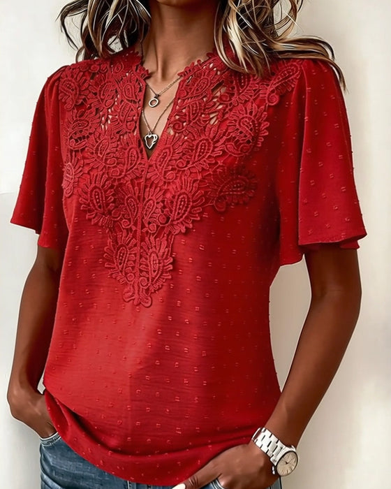 Bluse Knipling V-Hals Kort Erme