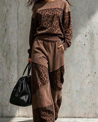 Sett Leopardmønster Lappverk Sweatshirt