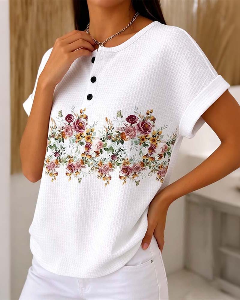 T-Shirt Rund Hals Knapp Vaffel