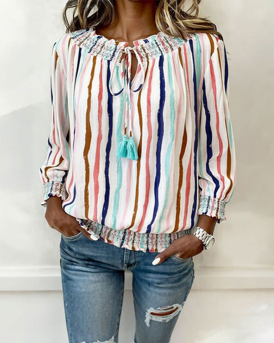 Bluse Fargeblokk Stripe Snøring