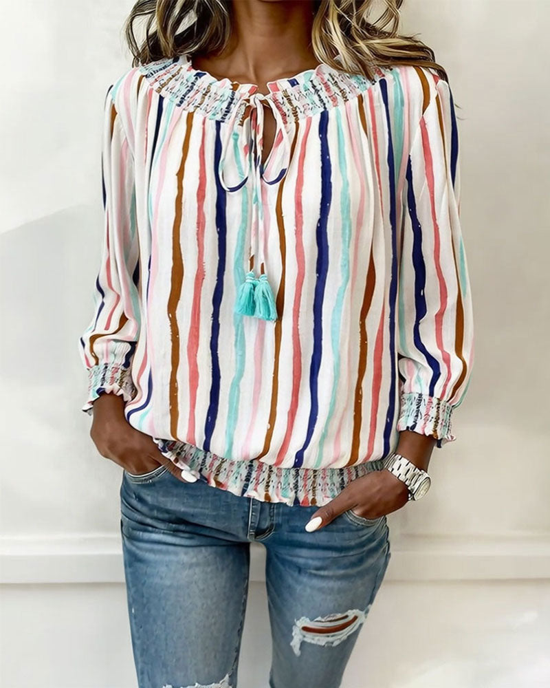 Bluse Fargeblokk Stripe Snøring