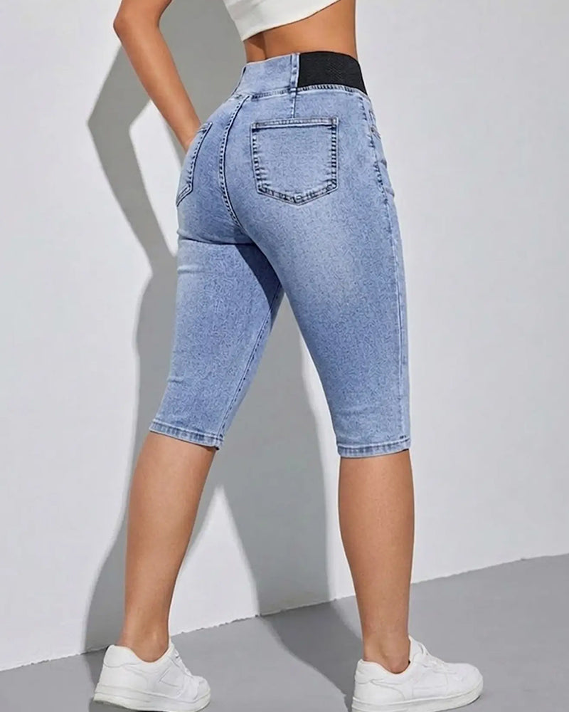Jeans Elastisk Midje Croppet