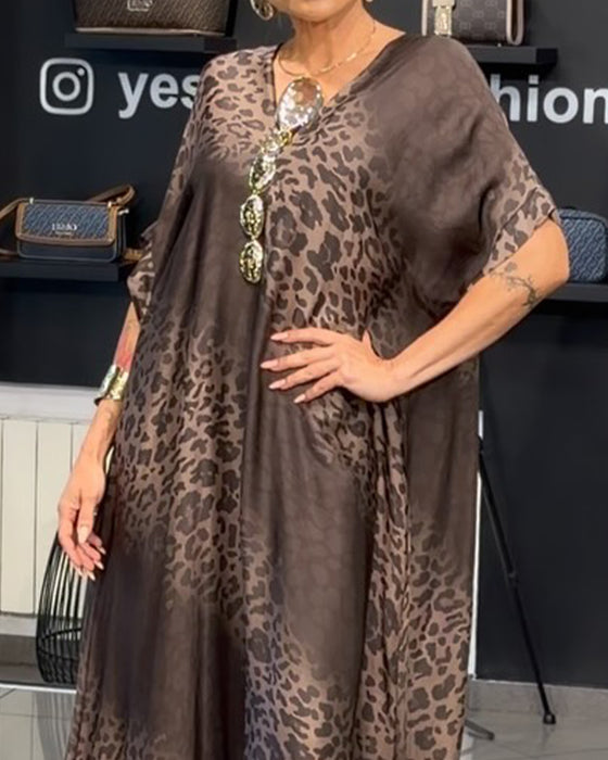 Kjole Gradient V-Hals Leopard Trykk
