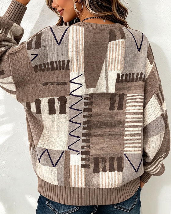Sweatshirt Rund Hals Rutete Fargeblokk