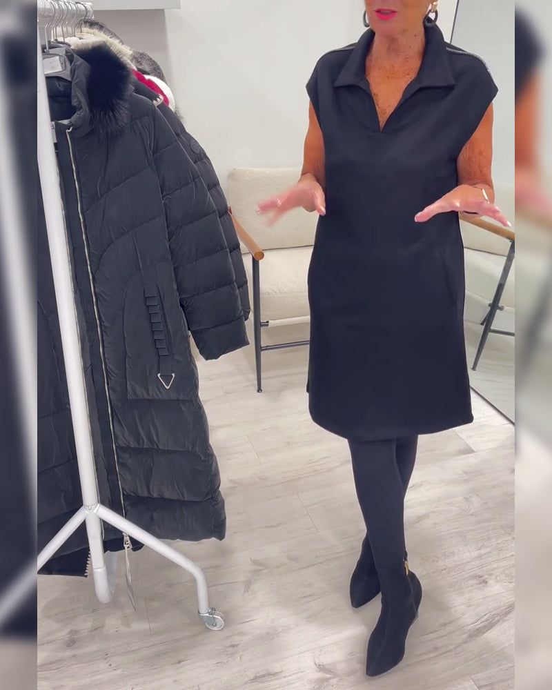 Kjole Ermeløs Revers Lomme Ensfarget