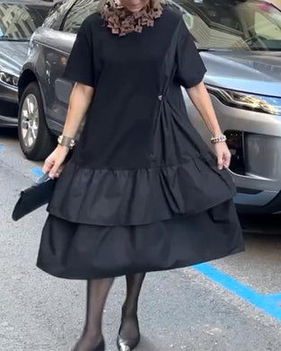 Kjole Rund Hals Kortermet Lappeteppe Løs