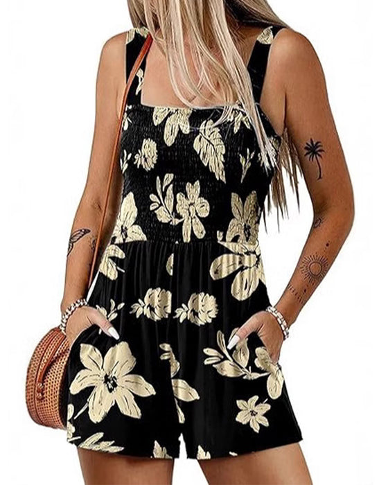 Jumpsuit blomstret avslappet stroppshortser