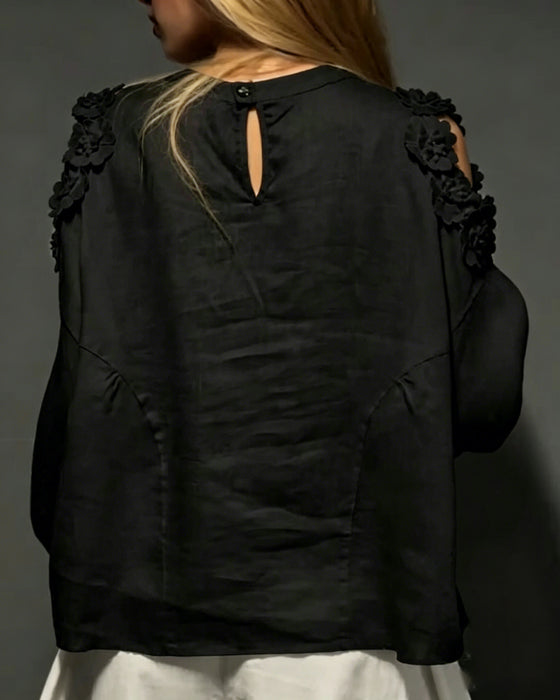 Bluser Rundhals Utskjæring Off-Shoulder 3D Blomstret