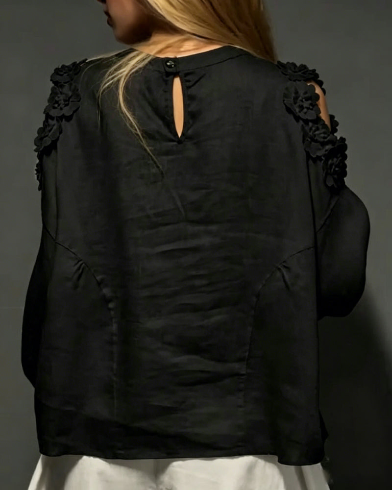 Bluser Rundhals Utskjæring Off-Shoulder 3D Blomstret