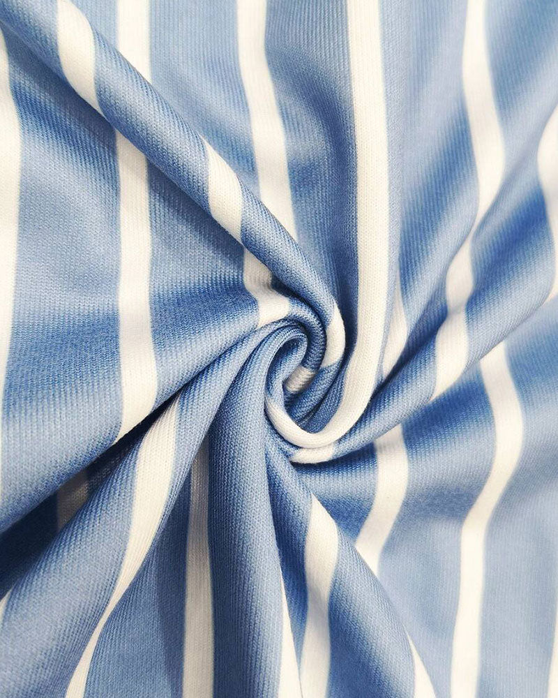 T-Skjorte Denim Lappeteppe Stripet Kort Erme