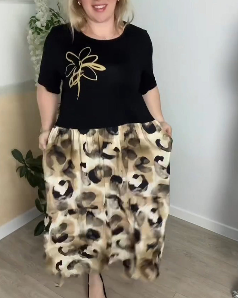 Kjole Blekk Leopardmønster Lappeteppe