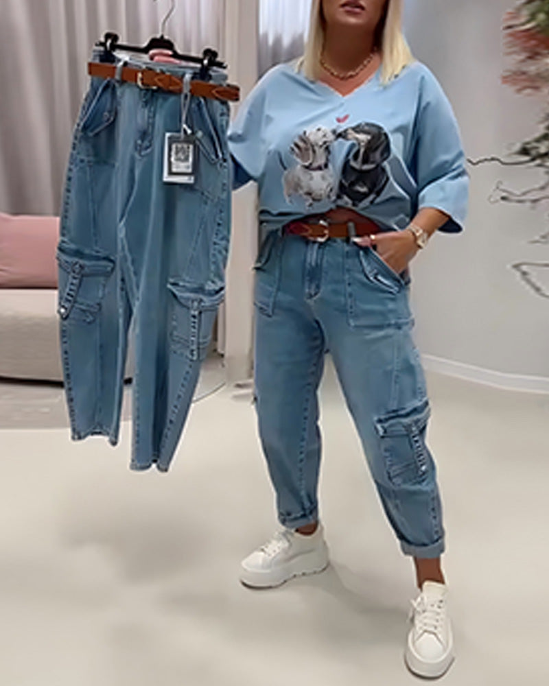Jeans Høy Midje Cargo Stil