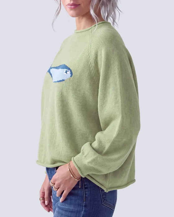Pullover Rund Hals Fisk Trykk Drop Skulder