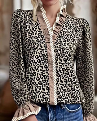 Bluse med avslappet leopardprint og lange ermer