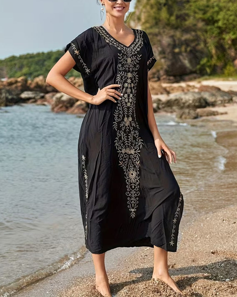 Kjole Etnisk Stil Retro Kortermet