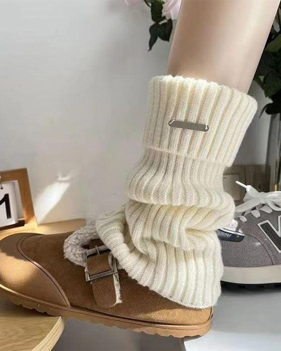 Kvinners Basic Ensfargede Benvarmere Med Metallmerke, Minimalistisk Damemote